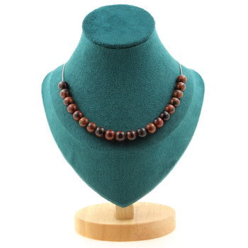 Collier 20 perles Obsidienne mahogany 8 mm. Chaine en acier inoxydable