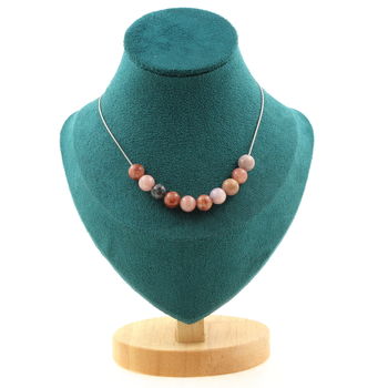 Sunstone 8 mm 10 beads necklace. Stainless steel chain