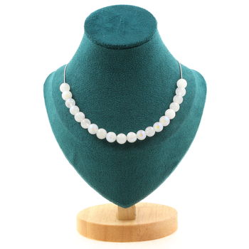 Moonstone 8 mm 20 beads necklace. Stainless steel chain