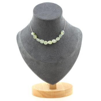 Prehnite from Canada 10 beads necklace. Stainless steel chain