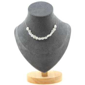Collier 15 perles Pierre de lune d'Inde Chaine en acier inoxydable