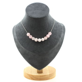 Rose Quartz 8 mm 10 beads necklace. Stainless steel chain