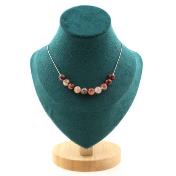 Collier 10 perles Quartz Hematoide de Madagascar 8 mm Chaine en acier inoxydable