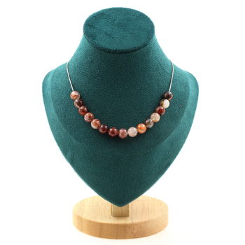 Hematoid Quartz from Madagascar 8 mm 15 beads necklace. Stainless steel chain