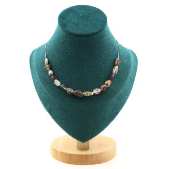 Green Phantom Quartz from Brazil 15 beads necklace. Stainless steel chain