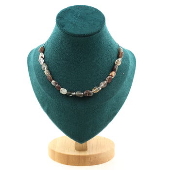 Green Phantom Quartz from Brazil 20 beads necklace. Stainless steel chain