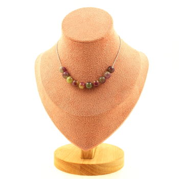 Two-tone Tourmaline 8 mm 10 beads necklace. Stainless steel chain