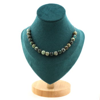 African Turquoise 8 mm 20 beads necklace. Stainless steel chain