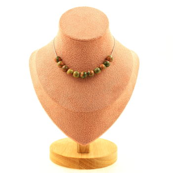Unakite 8 mm 10 beads necklace. Stainless steel chain