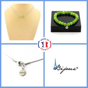 Bracelet Necklace Set Peridot 8 mm 1 bead. Stainless steel chain.