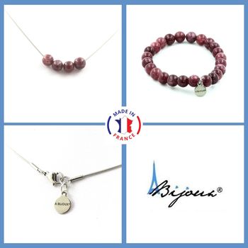 Bracelet Necklace Set Lepidolite 8 mm beads. Stainless steel chain.