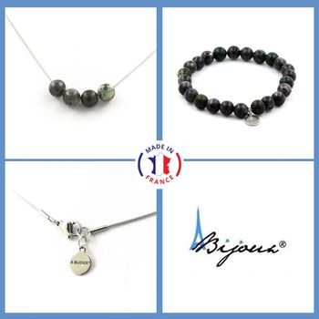 Bracelet Necklace Set Labradorite + African Turquoise Beads 8 mm. Stainless steel chain.