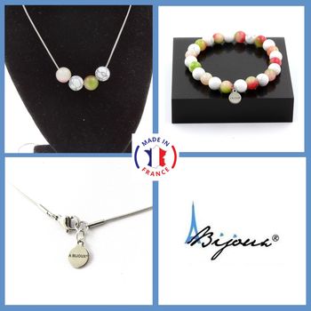 Bracelet Necklace Set Watermelon Tourmaline + Howlite Beads 8 mm. Stainless steel chain.