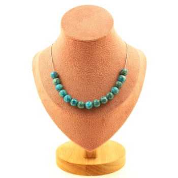 Turquoise from South Africa 8 mm 15 beads necklace. Stainless steel chain