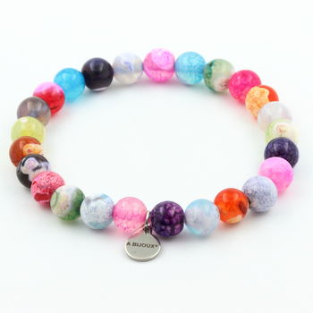 Multicolored Fuchsia cracked Agate Bracelet 8 mm Beads.