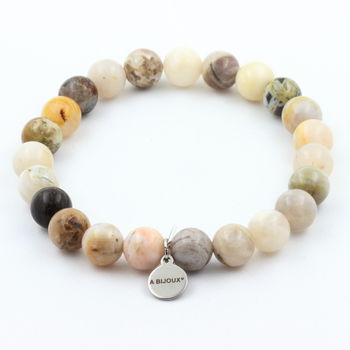 Bracelet Perles Agate Feuille de Bambou 8 mm.
