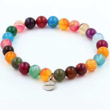 Bracelet Perles Agate rubanée multicolore 8 mm.