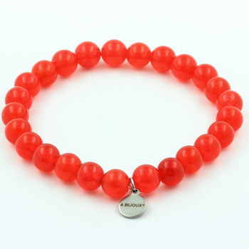Bracelet Perles Calcédoine rouge 8 mm.