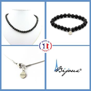 Bracelet Necklace Set Black Obsidian Beads 8 mm. Stainless steel chain.