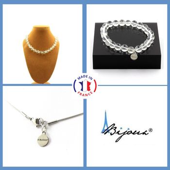 Bracelet Necklace Set Quartz Beads 8 mm. Stainless steel chain.