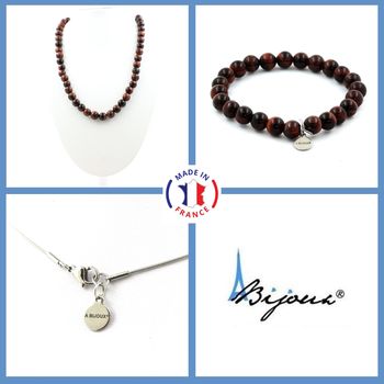 Bracelet Necklace Set Red Tiger Eye 8 mm Beads. Stainless steel chain.