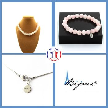Bracelet Necklace Set Rose Quartz 8 mm Beads. Stainless steel chain.