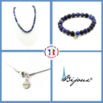 Bracelet Necklace Set Sodalite 8 mm Beads. Stainless steel chain.