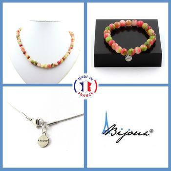 Bracelet Necklace Set Watermelon Tourmaline 8 mm Beads. Stainless steel chain.