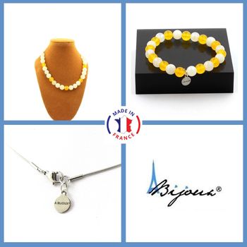 Bracelet Necklace Set Yellow Agate + Moonstone 8 mm Beads. Stainless steel chain.