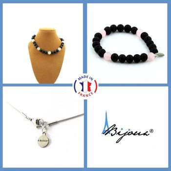 Jewelry set Bracelet Necklace Matte Black Onyx + Rose Quartz 8 mm Beads. Stainless steel chain.