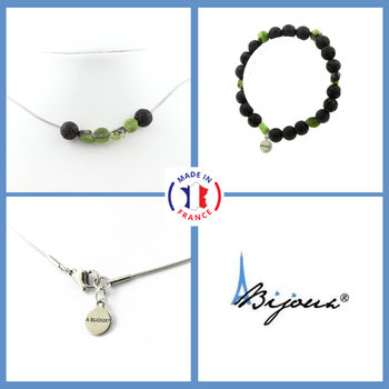 Jewelry set Bracelet Necklace Jade Nephrite from Xiuyan China + Lava Beads 8 mm. Stainless steel chain.