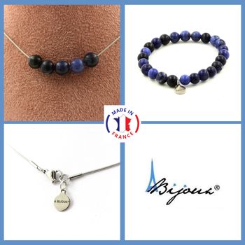 Jewelry set Bracelet Necklace Sodalite 5 Beads 8 mm. Stainless steel chain.
