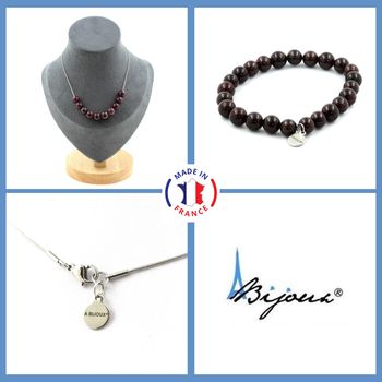 Jewelry set Bracelet Necklace Garnet 10 Beads 8 mm. Stainless steel chain.
