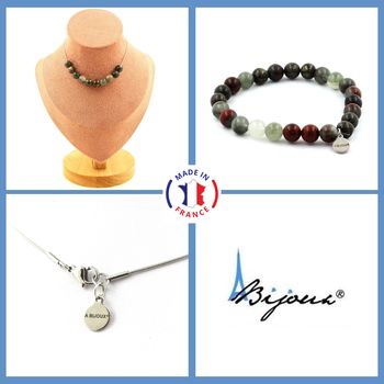 Jewelry set Bracelet Necklace Dragon Blood Jasper 10 Beads 8 mm. Stainless steel chain.