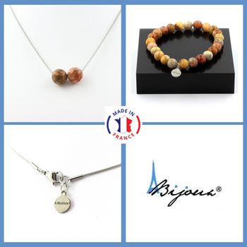 Jewelry set Bracelet Necklace Agate crazy lace 2 Beads 8 mm. Stainless steel chain.