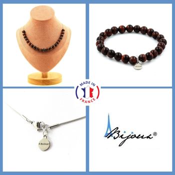 Jewelry set Bracelet Necklace Red Tiger Eye 20 Beads 8 mm. Stainless steel chain.