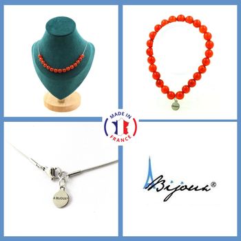 Parure bijoux Bracelet Collier 15 Perles Cornaline d'Uruguay qualité 5A 8 mm. Chaine en acier inoxydable.