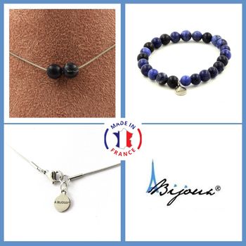 Jewelry set Bracelet Necklace Sodalite 2 Beads 8 mm. Stainless steel chain.