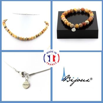 Jewelry set Bracelet Necklace Agate crazy lace beads 8 mm. Stainless steel chain.