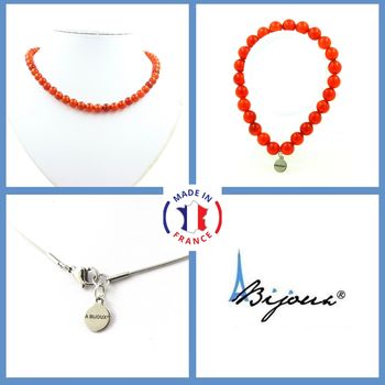 Parure bijoux Bracelet Collier perles Cornaline d'Uruguay Qualité 5 A 8 mm. Chaine en acier inoxydable.