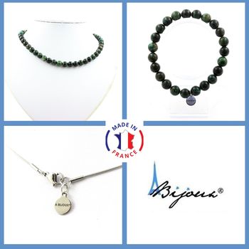 Jewelry set Bracelet Necklace Emerald from Zambia quality beads 8 mm. Stainless steel chain.
