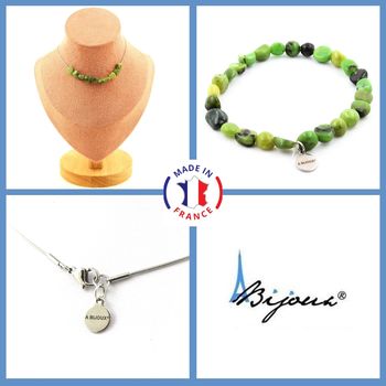 Jewelry set Bracelet Necklace Jade Nephrite from Xiuyan China 10 beads. Stainless steel chain.
