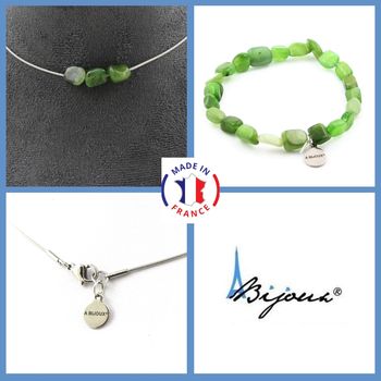 Jewelry set Bracelet Necklace Jade Nephrite from Siberia (Russia) 3 beads. Stainless steel chain.