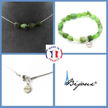 Jewelry set Bracelet Necklace Jade Nephrite from Siberia (Russia) 4 beads. Stainless steel chain.