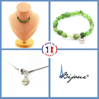 Jewelry set Bracelet Necklace Jade Nephrite from Siberia (Russia) 10 beads. Stainless steel chain.