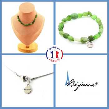 Jewelry set Bracelet Necklace Jade Nephrite from Siberia (Russia) 15 beads. Stainless steel chain.