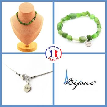 Jewelry set Bracelet Necklace Jade Nephrite from Siberia (Russia) 20 beads. Stainless steel chain.