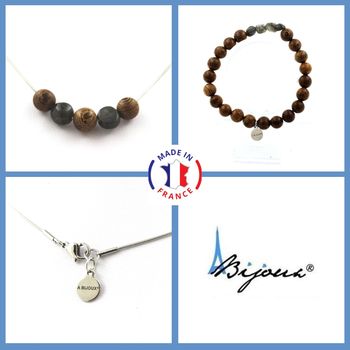 Jewelry set Bracelet Necklace wood beads 8 mm + Labradorite from Finland. Stainless steel chain.