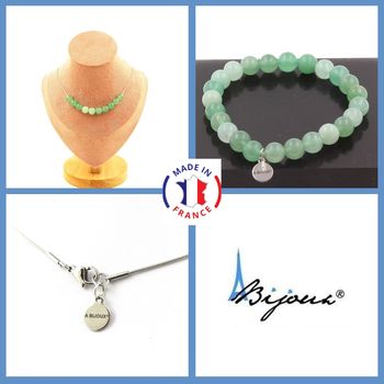 Jewelry set Bracelet Necklace Aventurine 10 Beads 8 mm. Stainless steel chain.