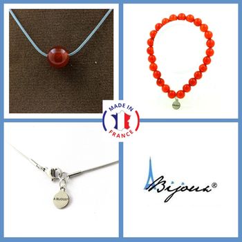 Jewelry set Bracelet Necklace Carnelian from Uruguay 1 Bead 8 mm. Stainless steel chain.